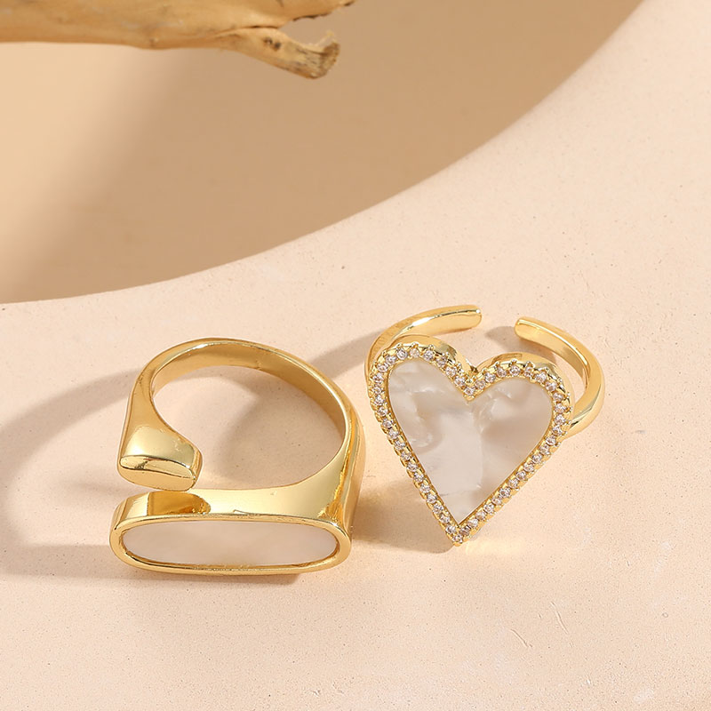 Elegant Luxurious Classic Style Heart Shape Copper Plating Inlay Shell Zircon 14k Gold Plated Open Ring display picture 5