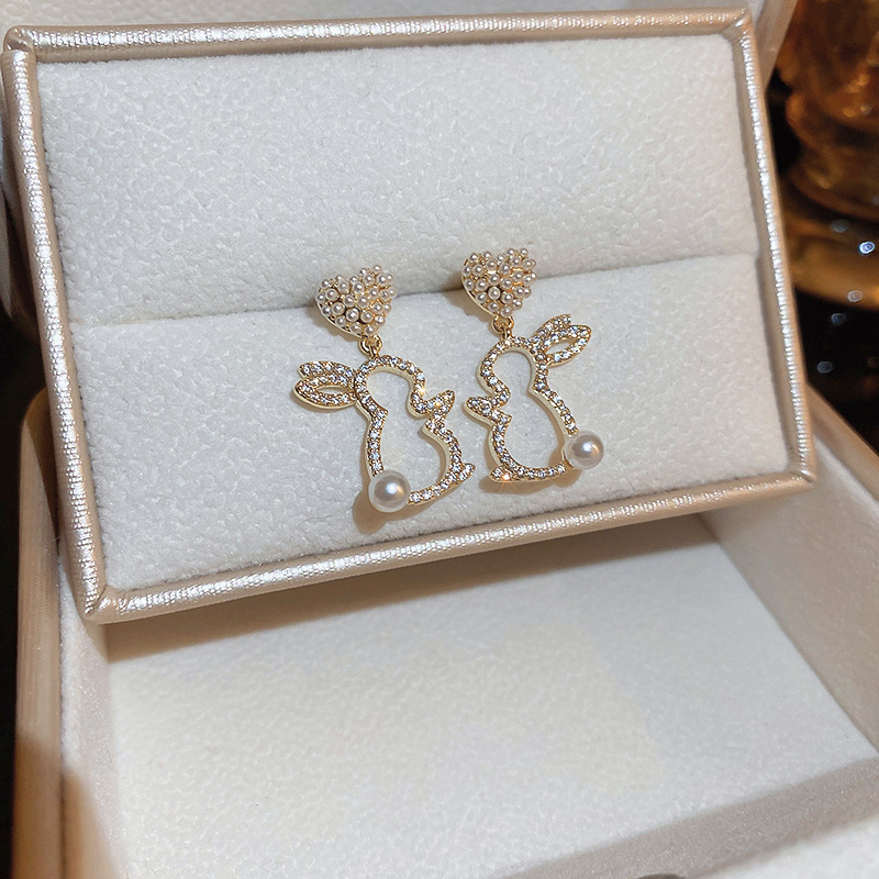 Korean Style Rabbit Alloy Inlay Artificial Gemstones Women's Drop Earrings display picture 5