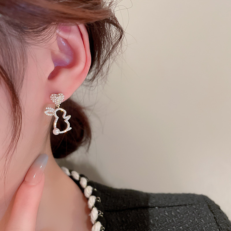 Korean Style Rabbit Alloy Inlay Artificial Gemstones Women's Drop Earrings display picture 7