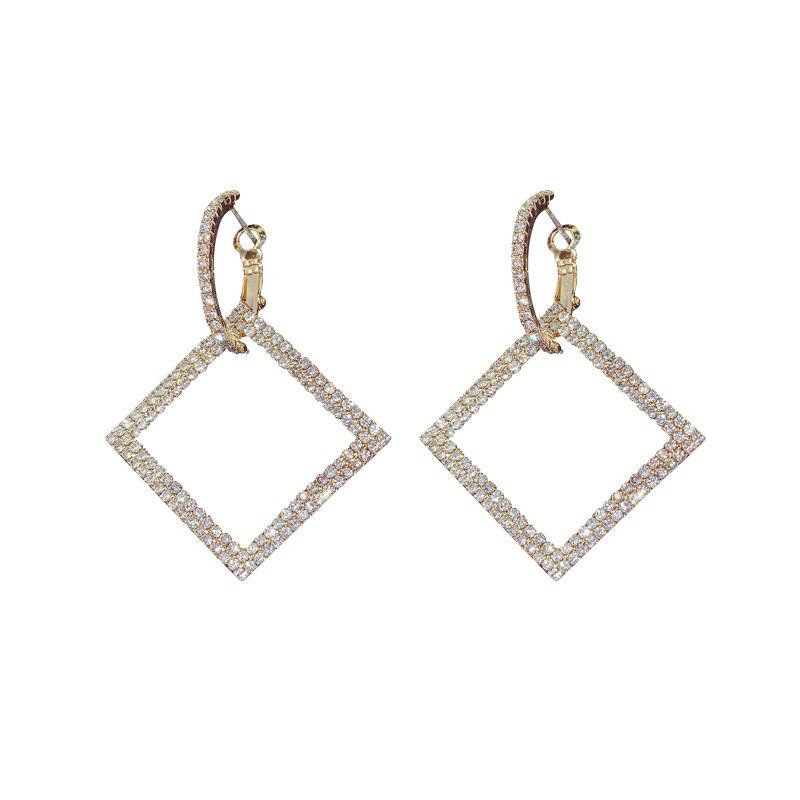 Simple Style Shiny Rhombus Alloy Inlay Rhinestones Women's Drop Earrings display picture 1
