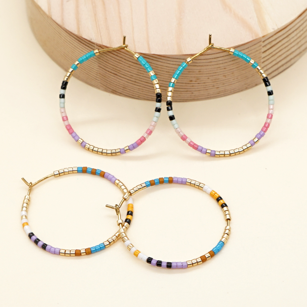 Vacation Round Colorful Glass Beaded Women's Hoop Earrings display picture 2