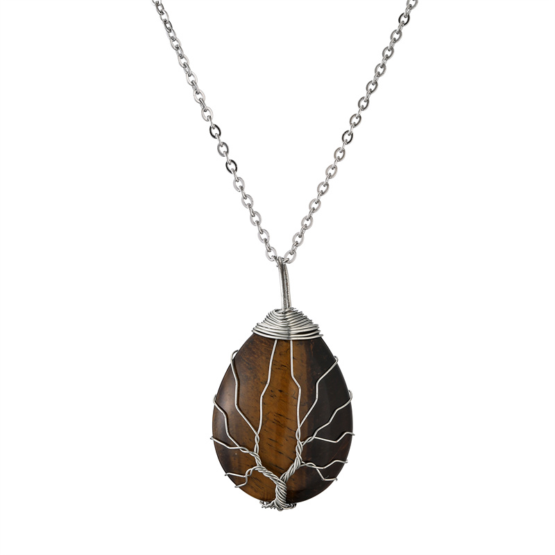 Retro Simple Style Tree Water Droplets Stainless Steel Natural Stone Agate Pendant Necklace In Bulk display picture 17
