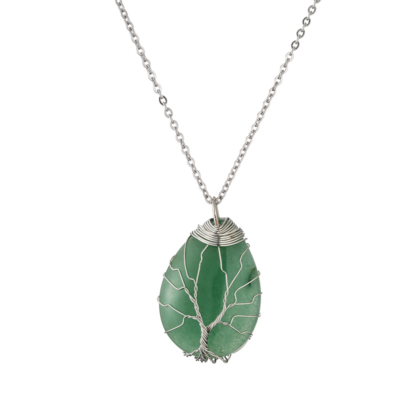 Retro Simple Style Tree Water Droplets Stainless Steel Natural Stone Agate Pendant Necklace In Bulk display picture 8
