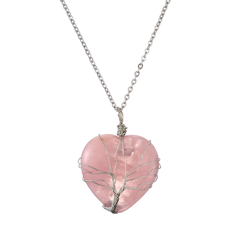 Casual Simple Style Tree Water Droplets Heart Shape Stainless Steel Natural Stone Crystal Pendant Necklace In Bulk display picture 9