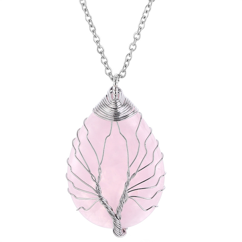 Casual Simple Style Tree Water Droplets Heart Shape Stainless Steel Natural Stone Crystal Pendant Necklace In Bulk display picture 1