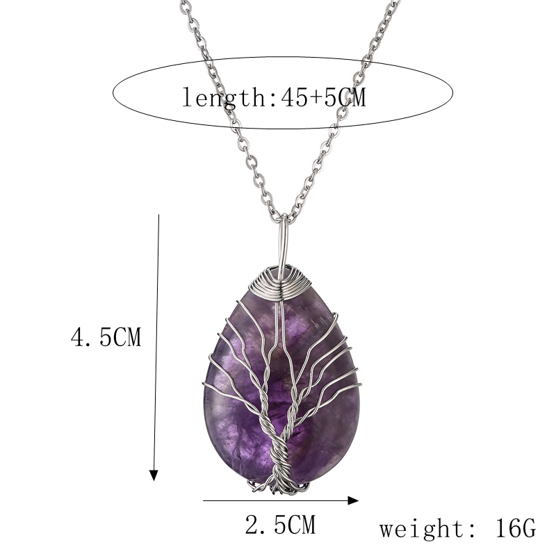 Retro Simple Style Tree Water Droplets Stainless Steel Natural Stone Agate Pendant Necklace In Bulk display picture 2