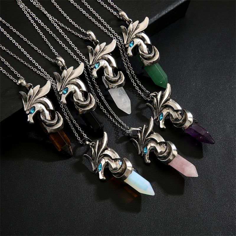 Vintage Style Hippocampus Stainless Steel Inlay Natural Stone Pendant Necklace display picture 2