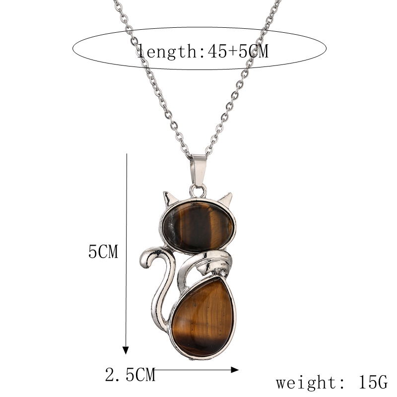 Casual Cute Cat Stainless Steel Plating Inlay Natural Stone Crystal Glass Pendant Necklace Long Necklace display picture 1
