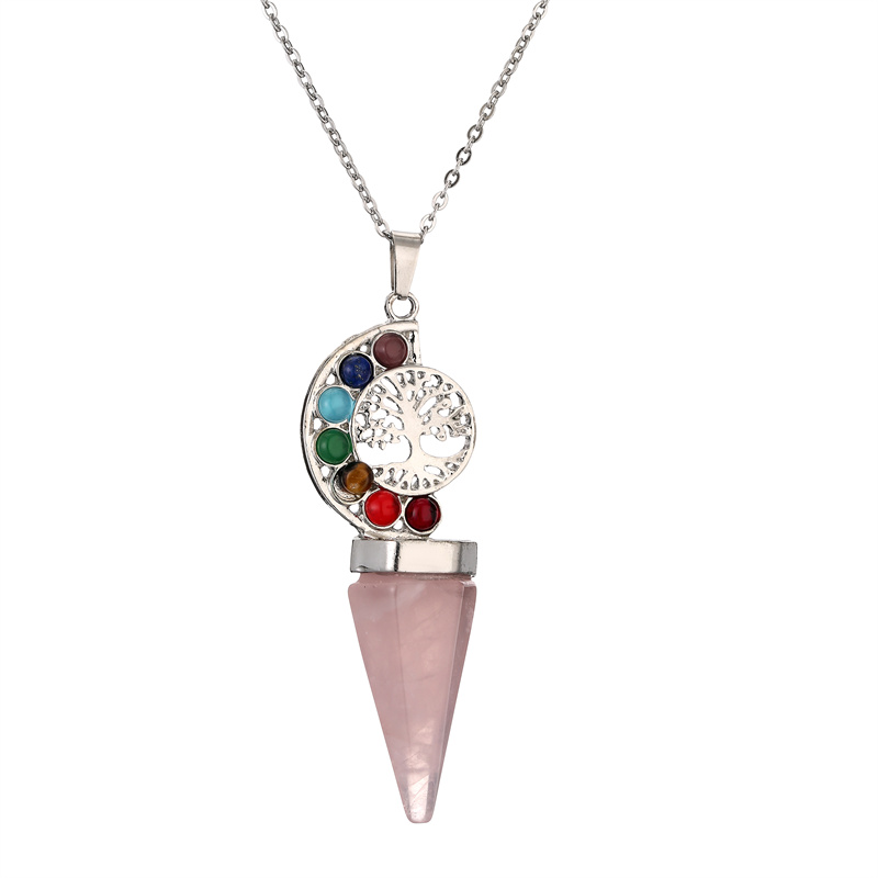 Casual Vacation Tree Stainless Steel Plating Hollow Out Inlay Natural Stone Crystal Pendant Necklace Long Necklace display picture 5