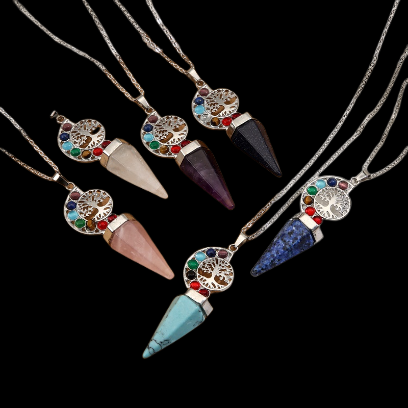 Casual Vacation Tree Stainless Steel Plating Hollow Out Inlay Natural Stone Crystal Pendant Necklace Long Necklace display picture 2