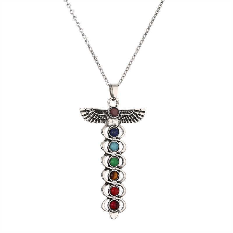 Casual Cool Style Hexagon Cross Moon Stainless Steel Plating Inlay Gem Pendant Necklace Long Necklace display picture 7