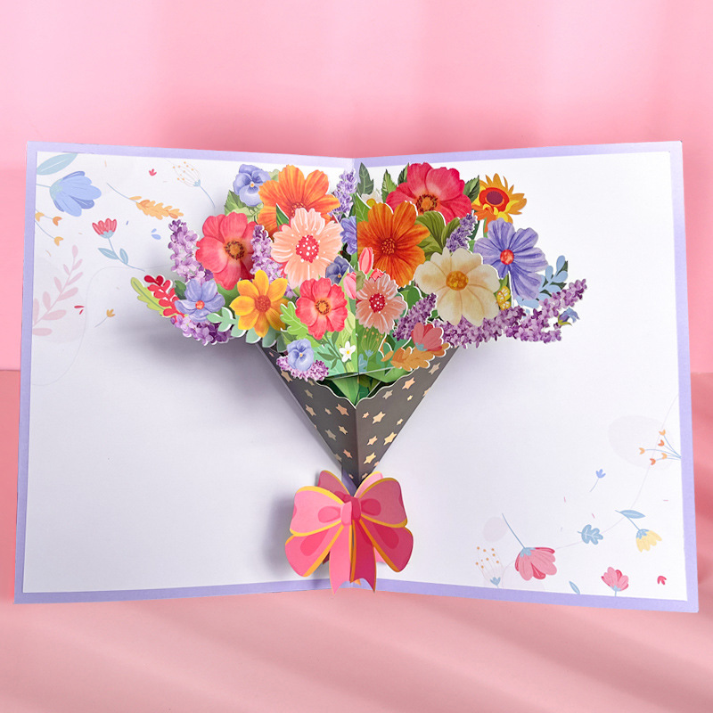 Mother's Day New Three-dimensional Bouquet Greeting Card Creative Carnation Flower Card Teacher's Day Blessing Bouquet Greeting Card display picture 1