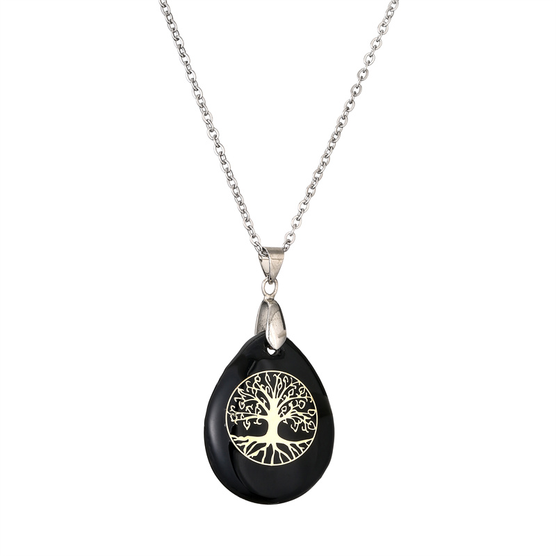 Streetwear Tree Stainless Steel Natural Stone Plating Pendant Necklace display picture 4