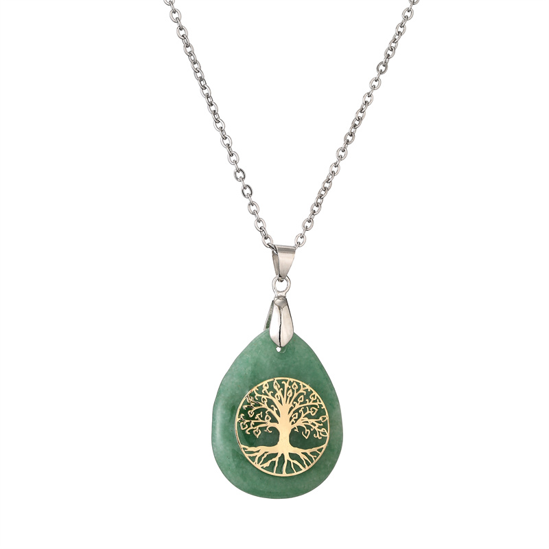 Streetwear Tree Stainless Steel Natural Stone Plating Pendant Necklace display picture 9