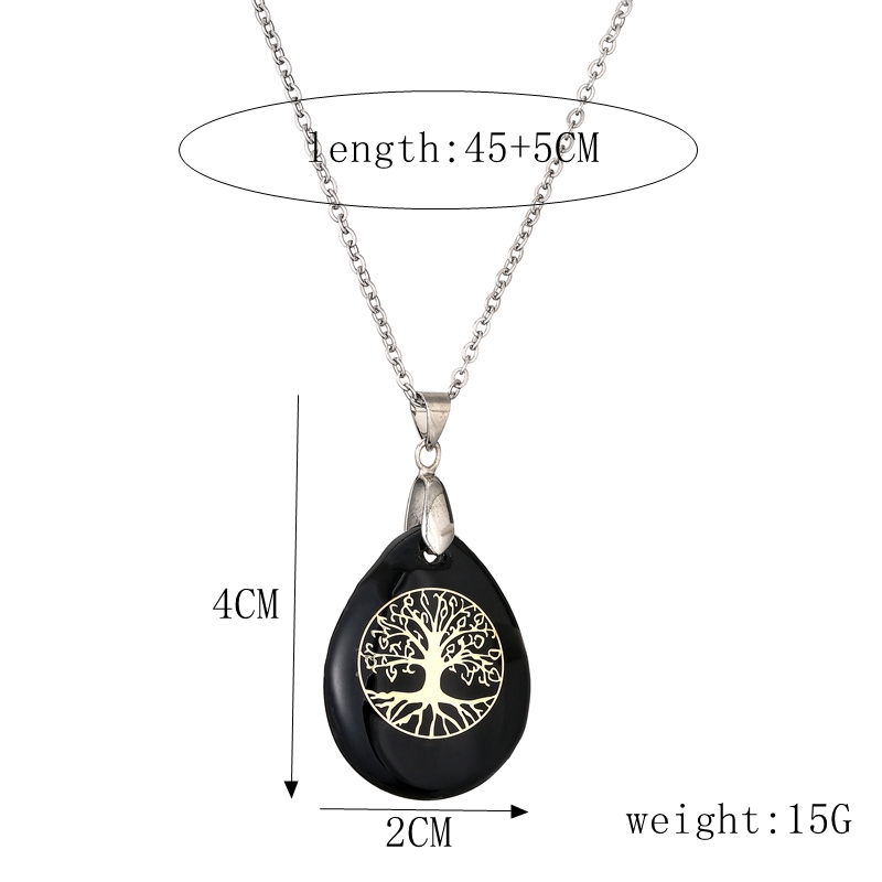 Streetwear Tree Stainless Steel Natural Stone Plating Pendant Necklace display picture 1