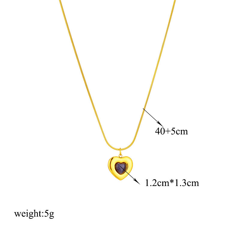 304 Stainless Steel 18K Gold Plated Retro Plating Inlay Heart Shape Stone Pendant Necklace display picture 4
