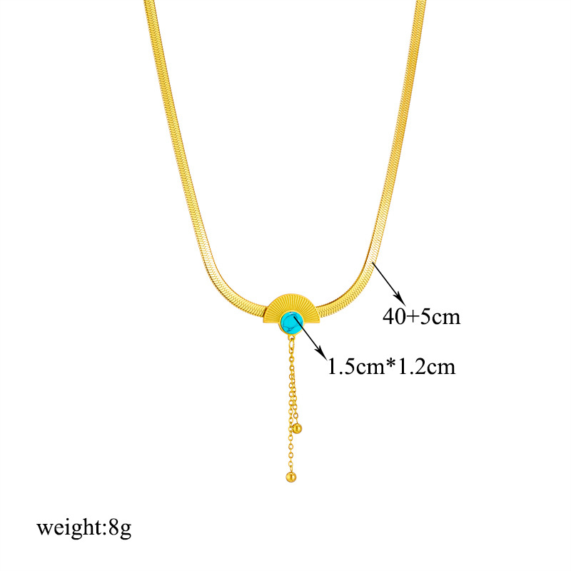 304 Stainless Steel 18K Gold Plated Retro Plating Inlay Sector Resin Necklace display picture 4