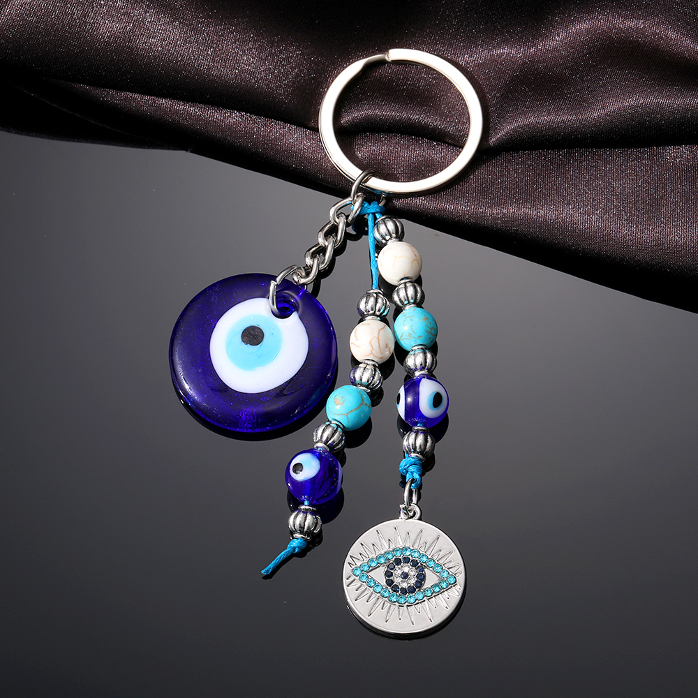 Vintage Style Simple Style Devil's Eye Alloy Resin Beaded Inlay Rhinestones Bag Pendant Keychain display picture 3