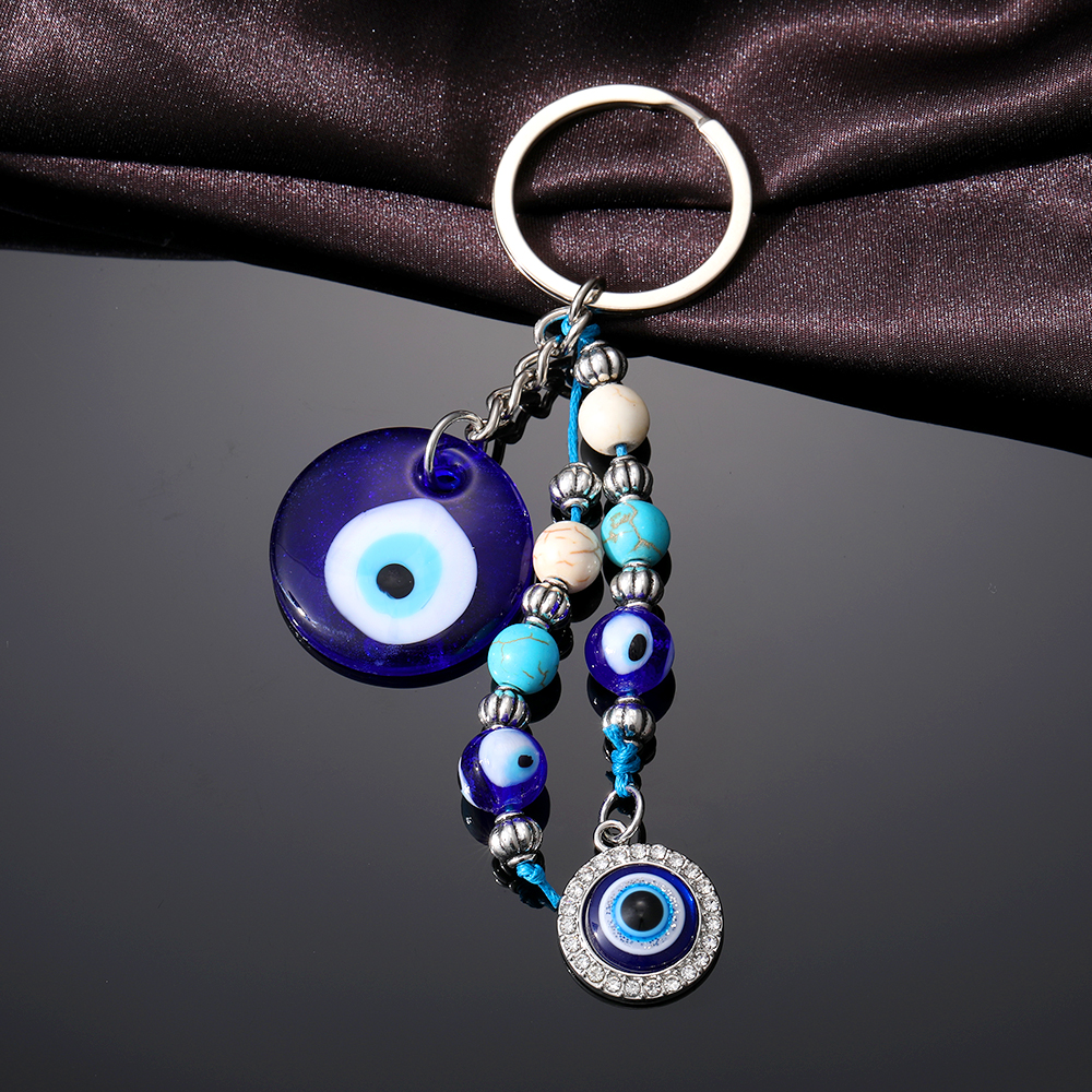 Vintage Style Simple Style Devil's Eye Alloy Resin Beaded Inlay Rhinestones Bag Pendant Keychain display picture 4