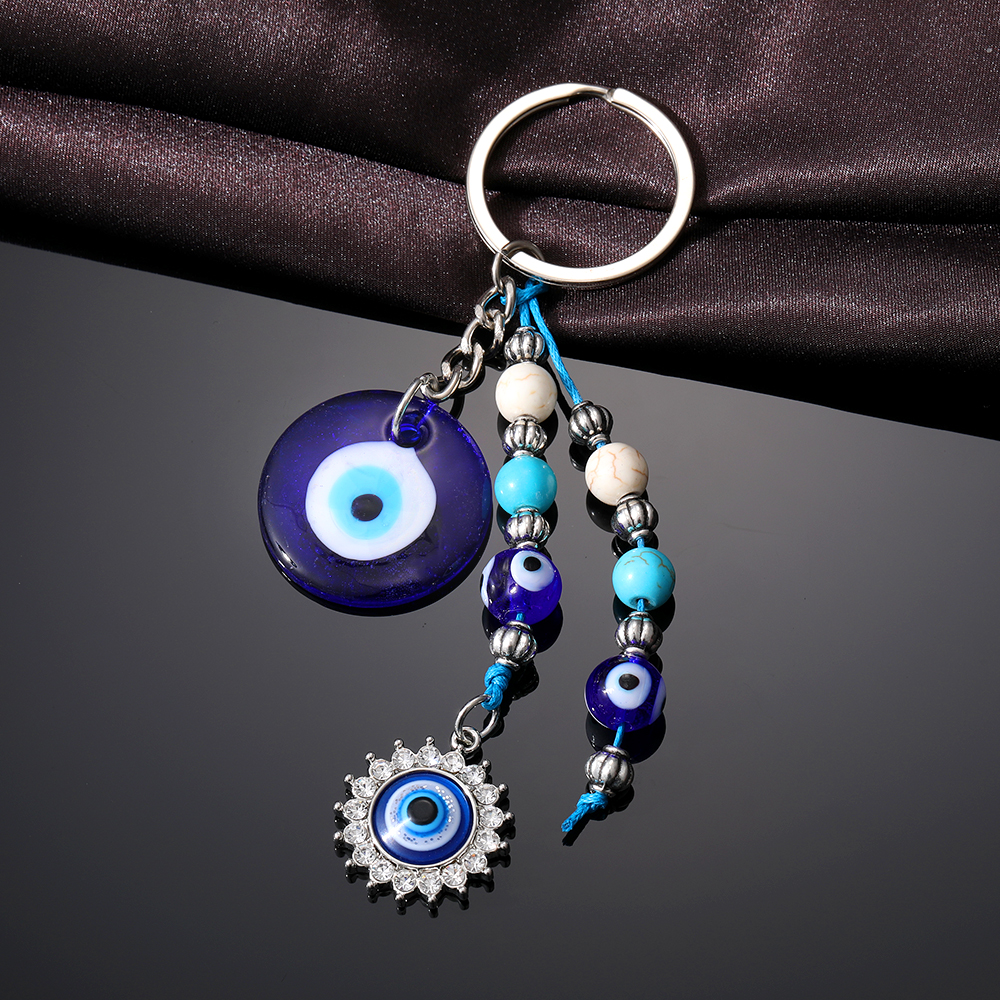 Vintage Style Simple Style Devil's Eye Alloy Resin Beaded Inlay Rhinestones Bag Pendant Keychain display picture 5
