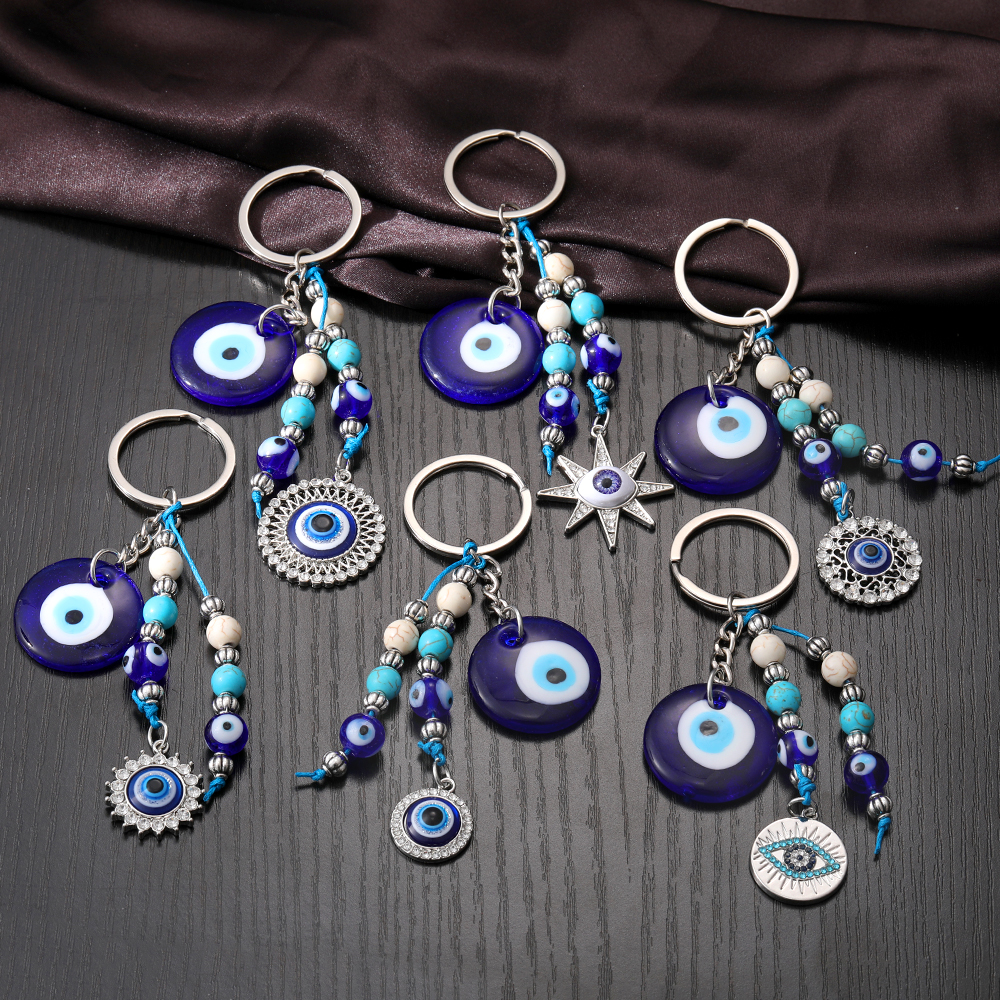 Vintage Style Simple Style Devil's Eye Alloy Resin Beaded Inlay Rhinestones Bag Pendant Keychain display picture 6