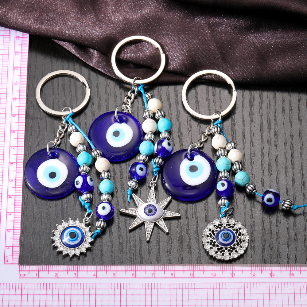 Vintage Style Simple Style Devil's Eye Alloy Resin Beaded Inlay Rhinestones Bag Pendant Keychain display picture 8
