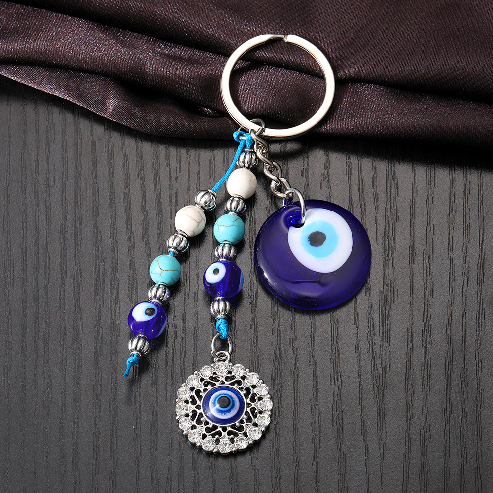 Vintage Style Simple Style Devil's Eye Alloy Resin Beaded Inlay Rhinestones Bag Pendant Keychain display picture 2