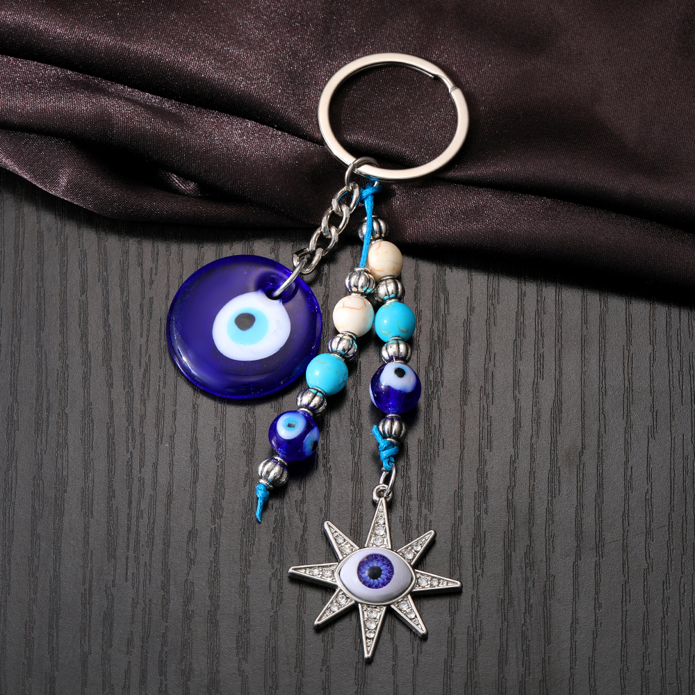 Vintage Style Simple Style Devil's Eye Alloy Resin Beaded Inlay Rhinestones Bag Pendant Keychain display picture 1
