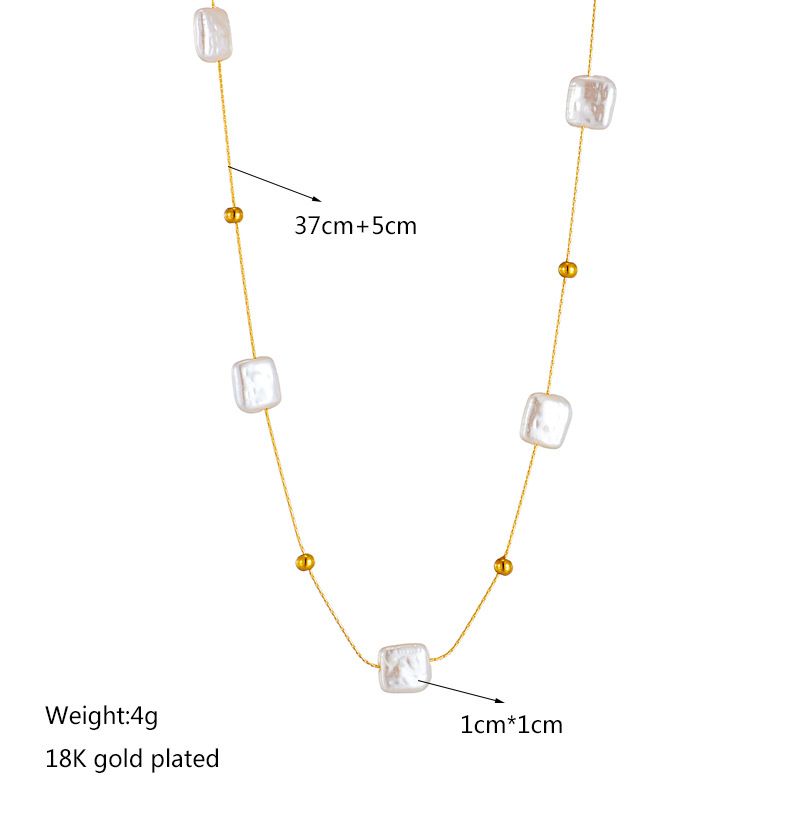 304 Stainless Steel 18K Gold Plated Baroque Style Beaded Plating Square Plastic Necklace display picture 4