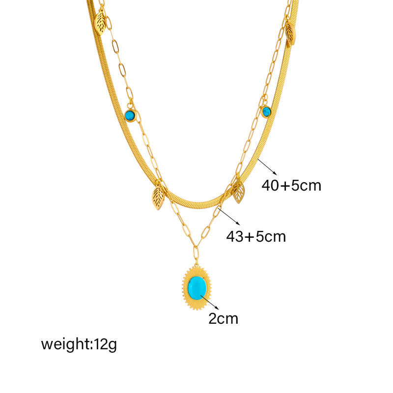 304 Stainless Steel 18K Gold Plated Vintage Style Plating Hollow Out Inlay Leaves Resin Layered Necklaces display picture 4