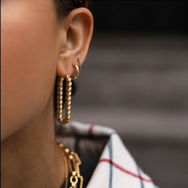 1 Pair Streetwear Rectangle Titanium Steel Plating 18k Gold Plated Hoop Earrings display picture 5
