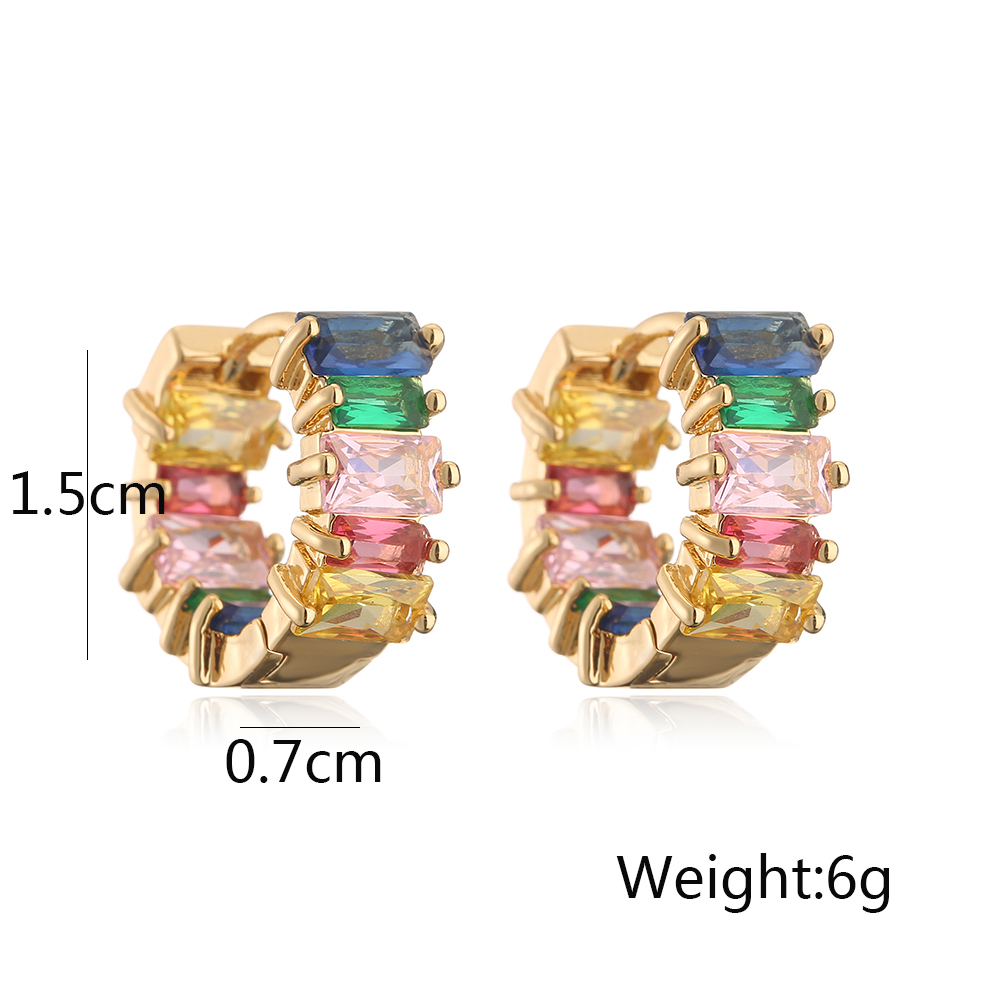 1 Pair Basic Commute Colorful Copper Plating Inlay Zircon 18k Gold Plated Hoop Earrings display picture 1
