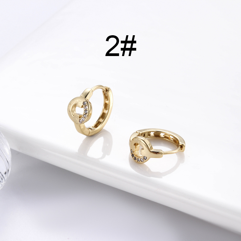 1 Pair Streetwear Star Copper Plating Inlay Zircon 18k Gold Plated Hoop Earrings display picture 5