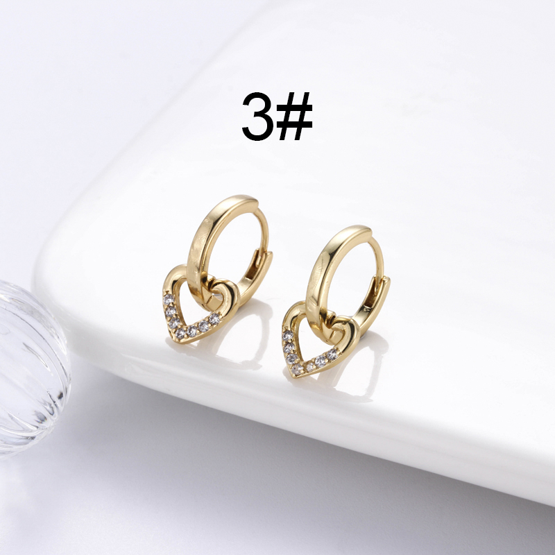 1 Pair Streetwear Star Copper Plating Inlay Zircon 18k Gold Plated Hoop Earrings display picture 3