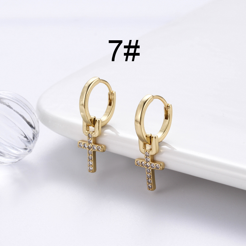 1 Pair Streetwear Star Copper Plating Inlay Zircon 18k Gold Plated Hoop Earrings display picture 8