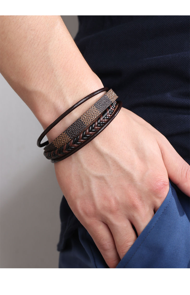 Casual Hip-hop Vintage Style Solid Color Pu Leather Alloy Knitting Buckle Men's Wristband Bangle display picture 1