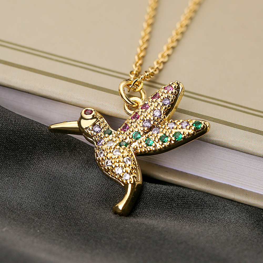 Modern Style Bird Copper Plating Inlay Zircon 18k Gold Plated Pendant Necklace display picture 4