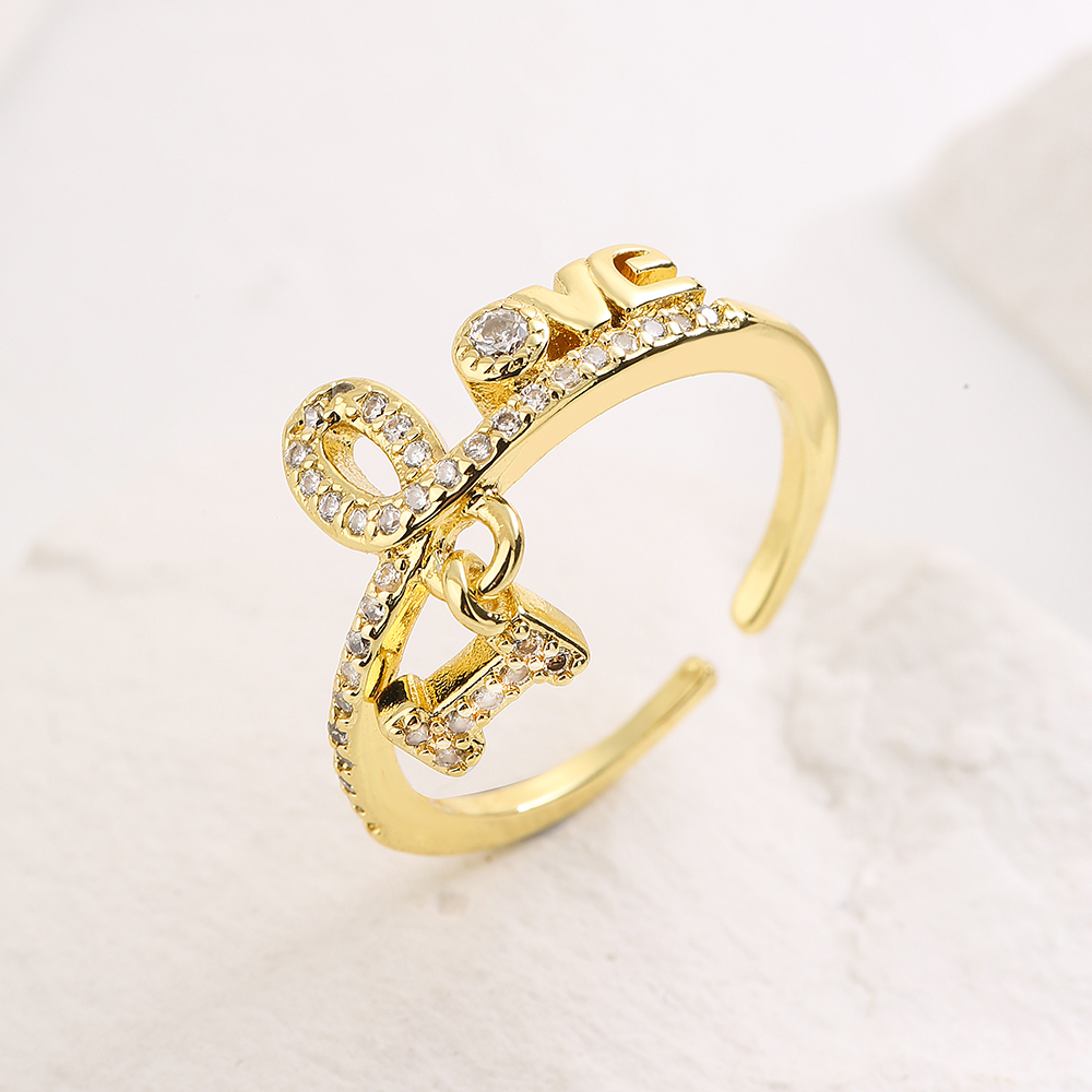 Shiny Heart Shape Lock Copper Plating Inlay Zircon 18k Gold Plated Charm Ring Open Ring display picture 5