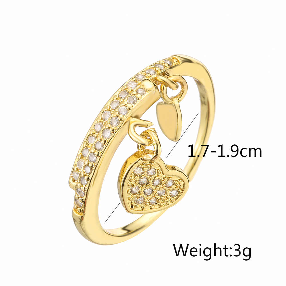 Shiny Heart Shape Lock Copper Plating Inlay Zircon 18k Gold Plated Charm Ring Open Ring display picture 1