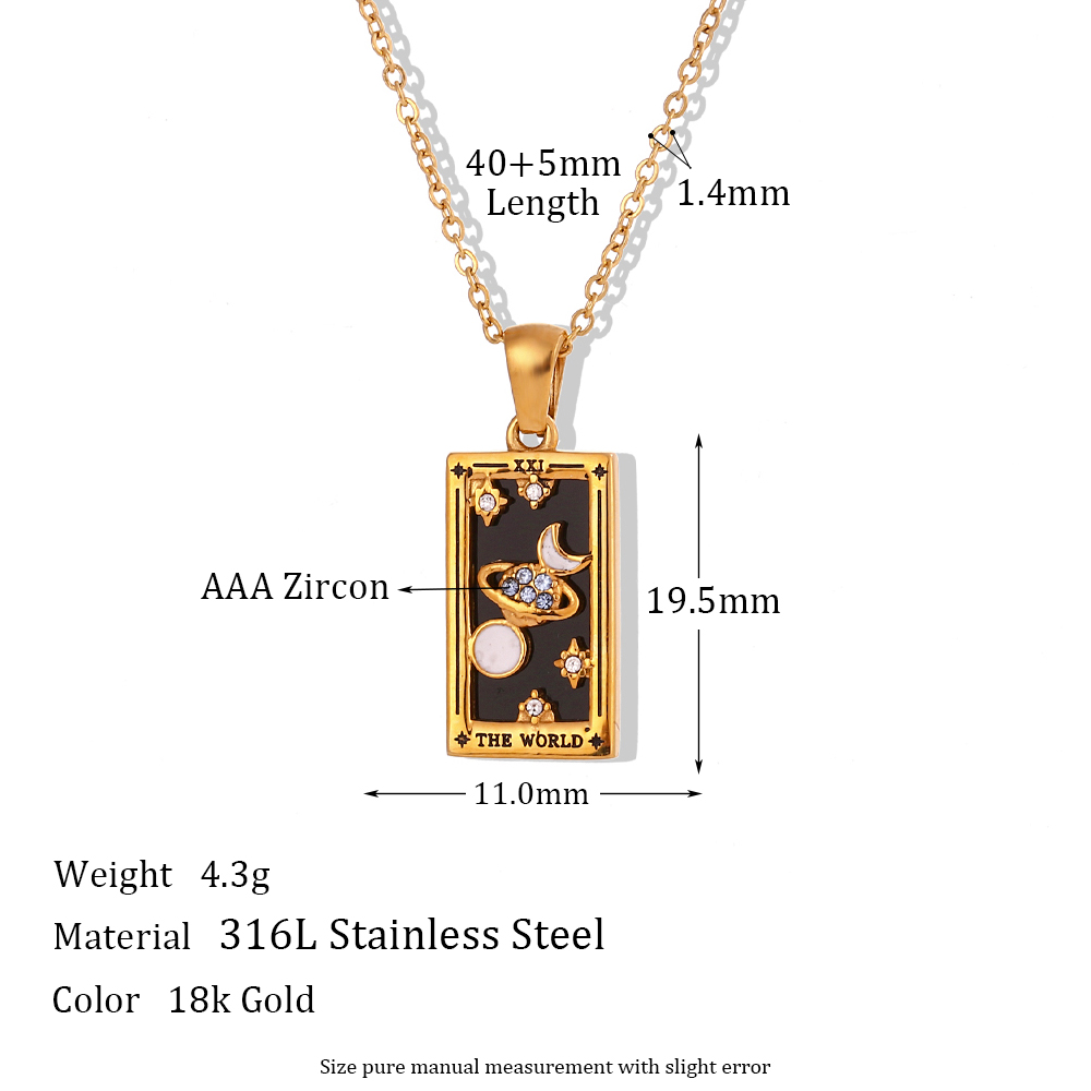 Vintage Style Star Rectangle Stainless Steel Plating Inlay Rhinestones Zircon 18k Gold Plated Pendant Necklace display picture 2