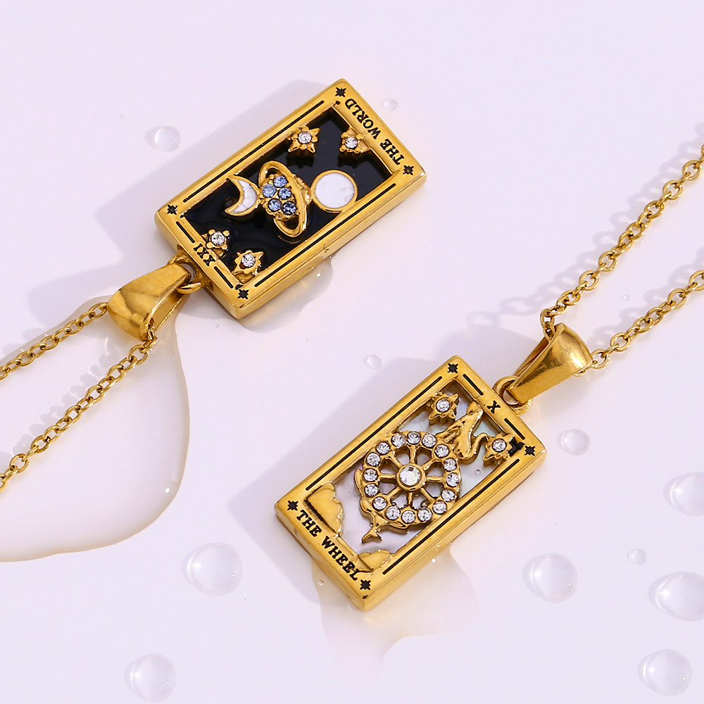 Vintage Style Star Rectangle Stainless Steel Plating Inlay Rhinestones Zircon 18k Gold Plated Pendant Necklace display picture 6