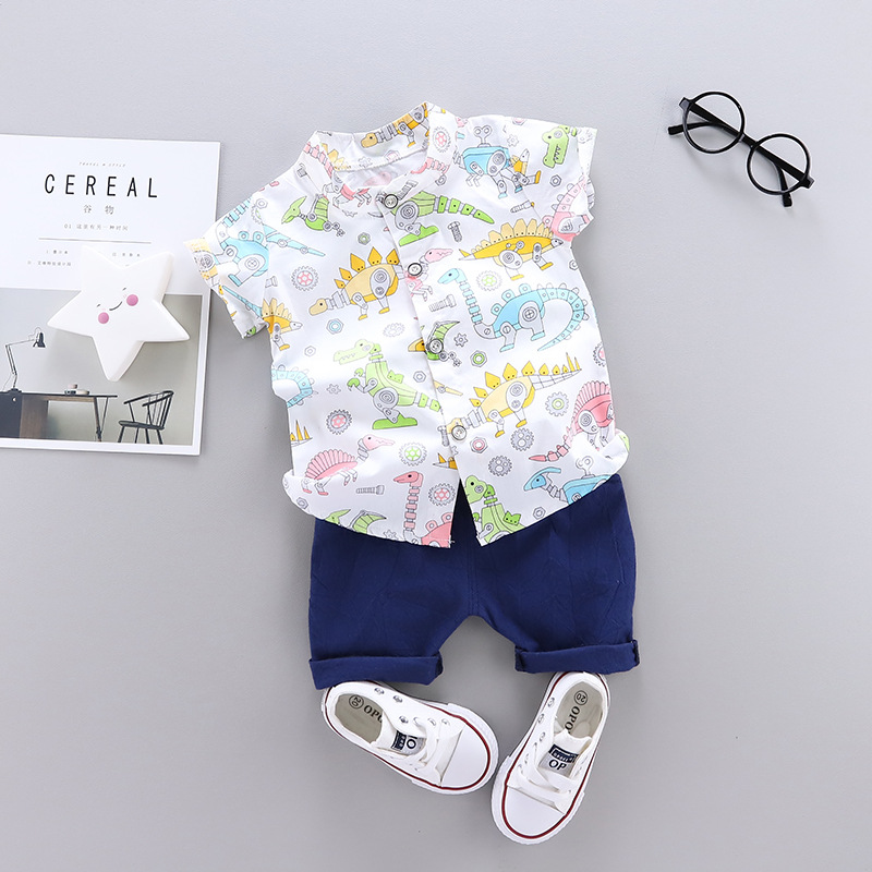 Cute Dinosaur Printing Cotton Polyester Boys Clothing Sets display picture 2