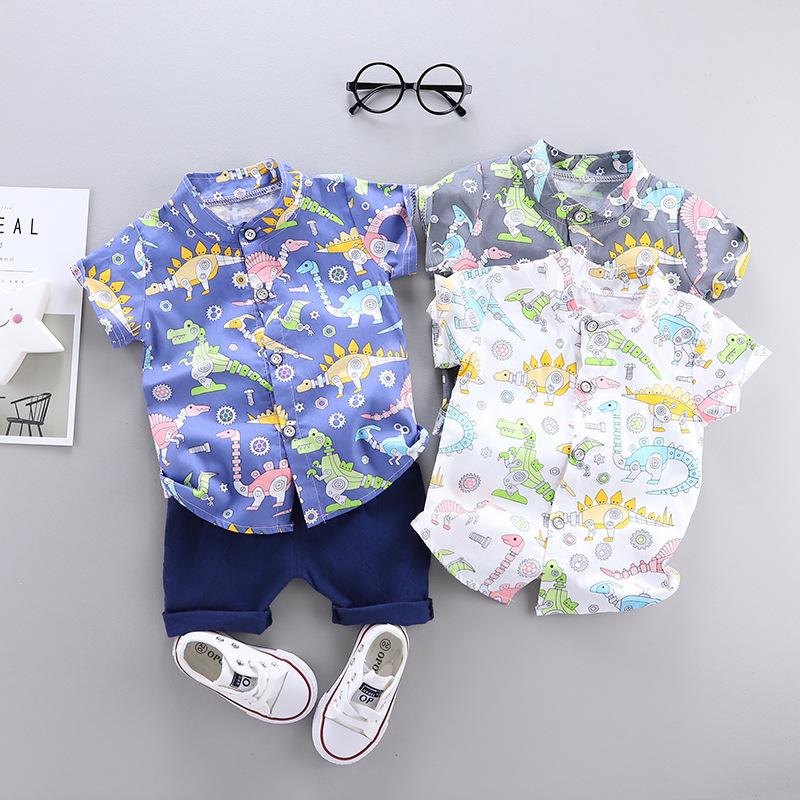Cute Dinosaur Printing Cotton Polyester Boys Clothing Sets display picture 1
