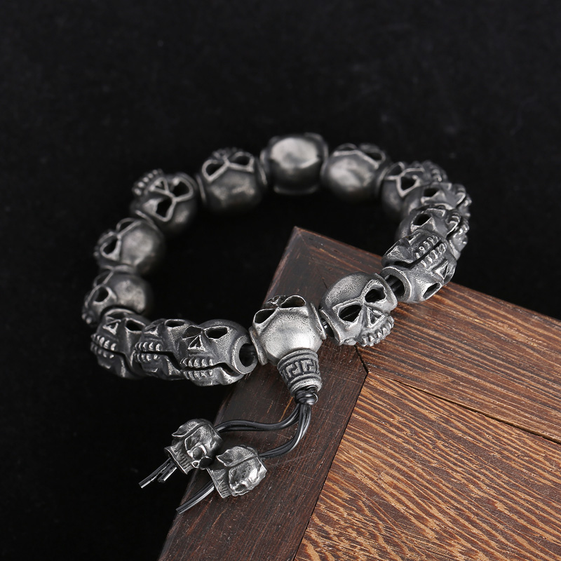 Gothic Punk Skull Stainless Steel Beaded Beaded Men's Bracelets display picture 5