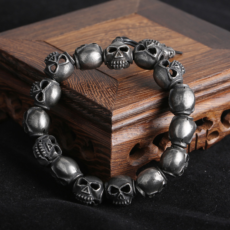 Gothic Punk Skull Stainless Steel Beaded Beaded Men's Bracelets display picture 7