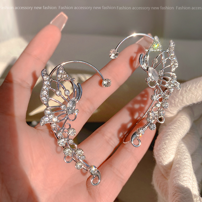 1 Piece Vintage Style Sweet Butterfly Plating Inlay Alloy Zircon Silver Plated Ear Cuffs display picture 2