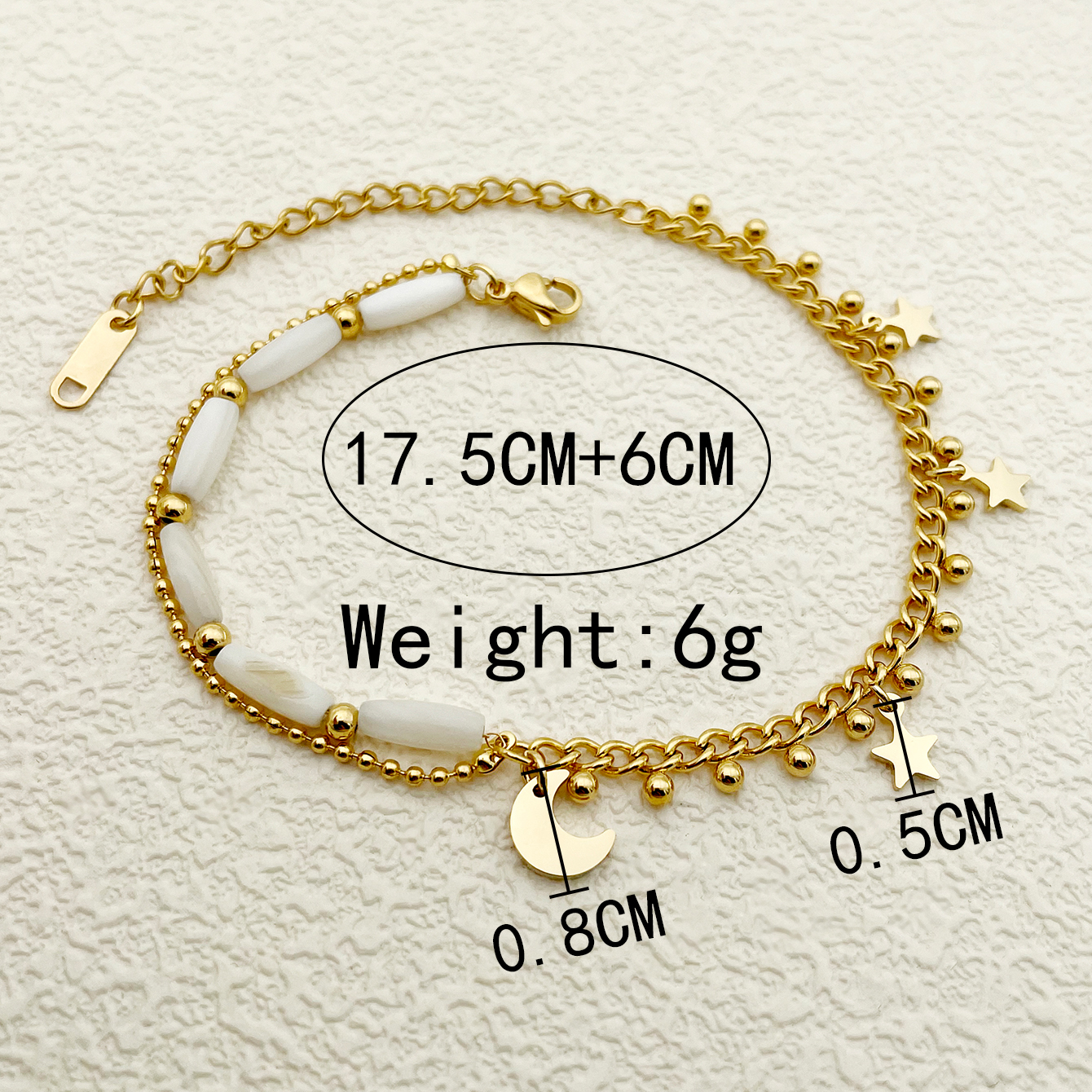 Wholesale Jewelry Casual Sweet Star Moon 304 Stainless Steel Natural Stone 14K Gold Plated Layered Patchwork Plating Bracelets display picture 3