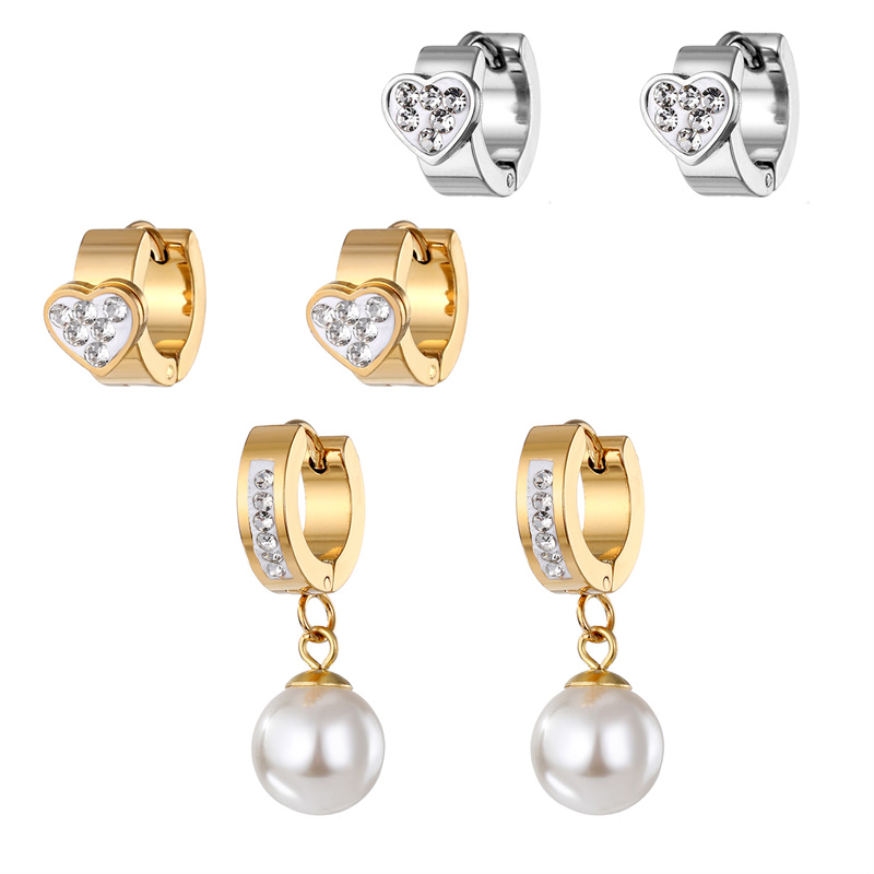 1 Pair Elegant Round Heart Shape Stainless Steel Artificial Pearl Plating Inlay Zircon Drop Earrings display picture 4