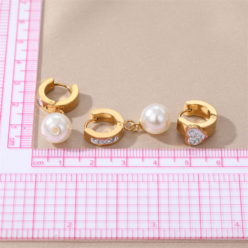 1 Pair Elegant Round Heart Shape Stainless Steel Artificial Pearl Plating Inlay Zircon Drop Earrings display picture 9