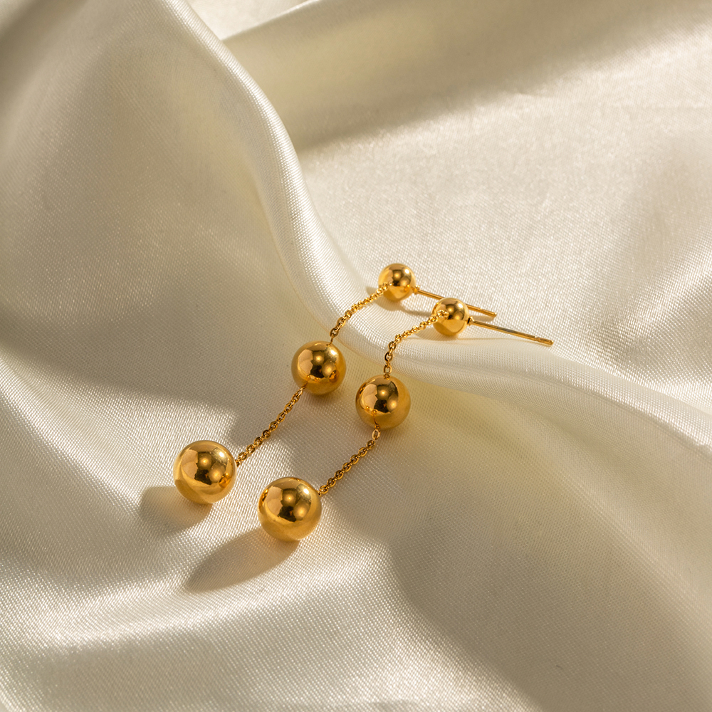 1 Pair Elegant Ball Stainless Steel Plating 18k Gold Plated Drop Earrings display picture 2